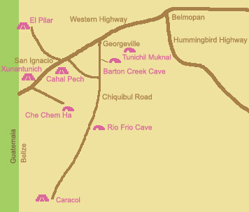 Map of temple sites we visited in Belize