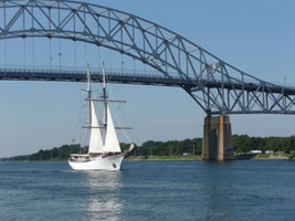 A ship sails by - view from the Bourne side