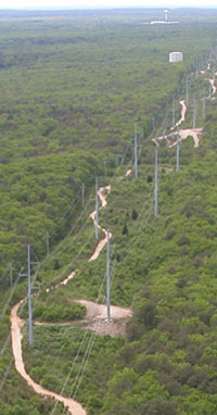 Arial view of path along the powerlines