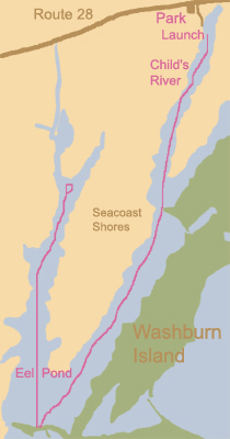 Map noting boat launch and route