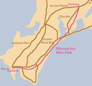 Map of original part of bike path with<br>described parking areas here.