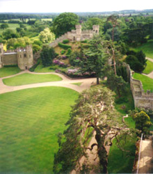 View of Warwick Castle from the walk along the top of the walls