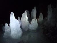 Icy stalagmites on an icy floor