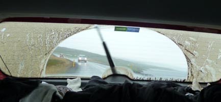 More mud than view out the back of the car at the end of the Westfjords