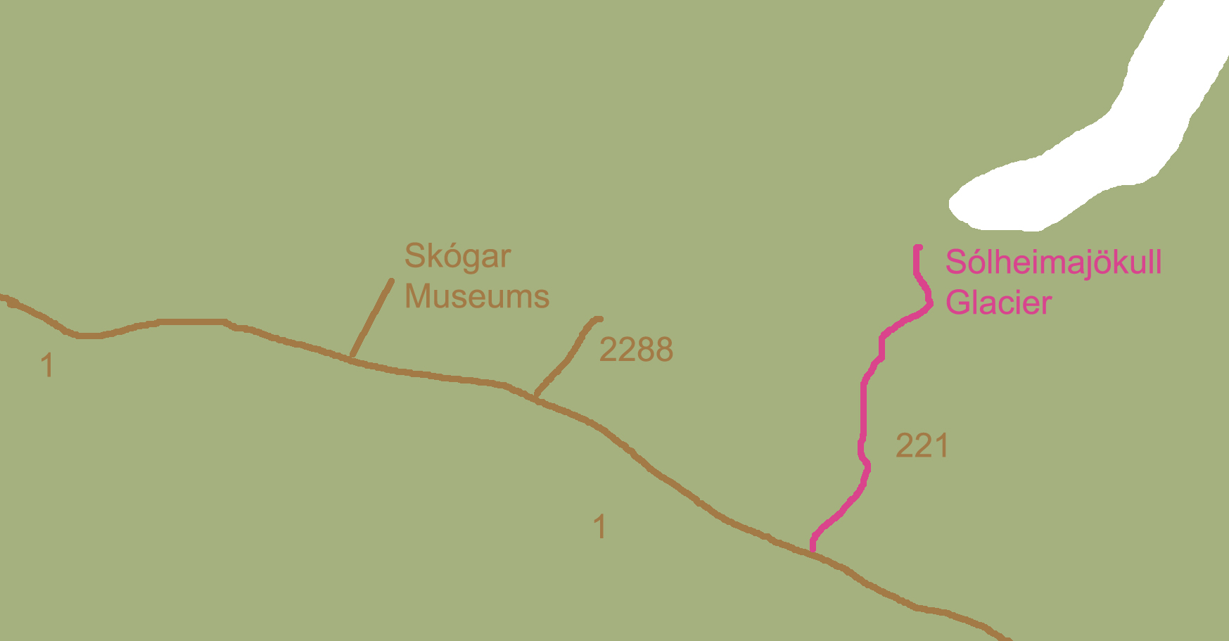 Map to Glacier from Skogar Museum