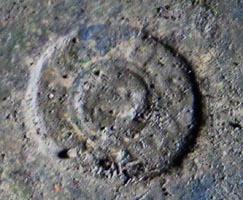 Round carving in floor at the Shrine of Mithras