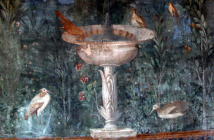 Detail of fresco in garden: Birdbath