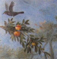 fresco exhibit - detail of bird and fruits