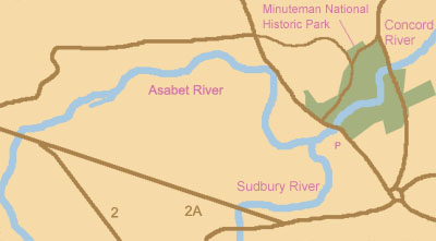 Map of Asabet river in Concord