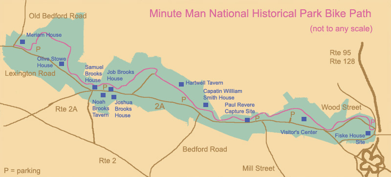 map showing the bike route through Minute man National Historical Park