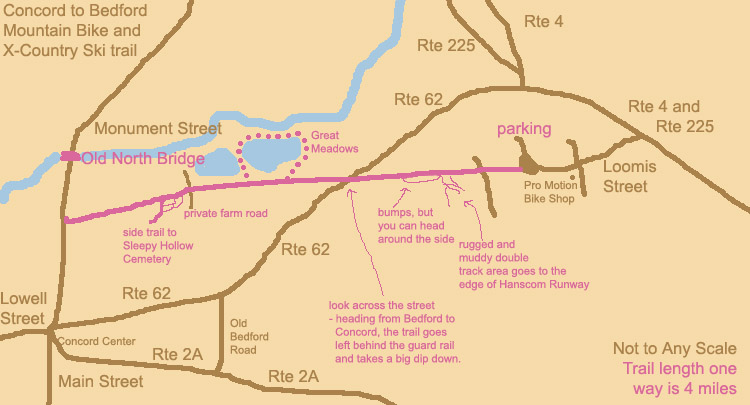 Map of trail from Bedford to Concord