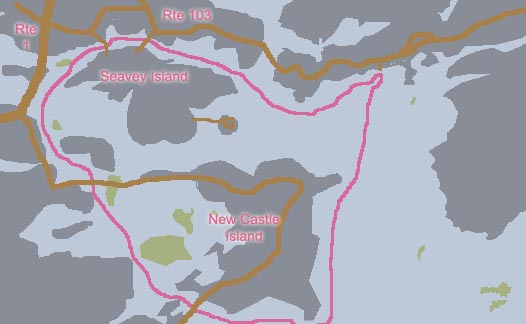 route around sevey island and new castle island