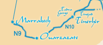 Map of the N9 and the N10 between Marrakech, Ouarzazate, and Tinghir