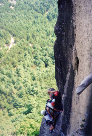 A delightful belay for a party of three on the Beast Flake