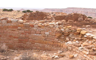 ruins with mesa in the background