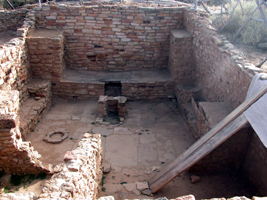 View inside room shows structures