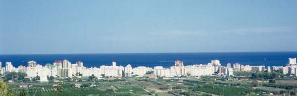 cityscape with ocean in the background