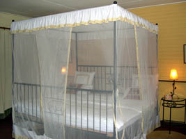 Our room with a canopy bed