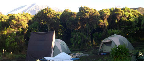 Mweka camp with Kili in the background