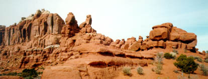 A row of rocks that look like dinosaur