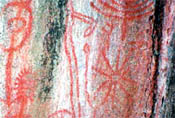 Pictographs in red